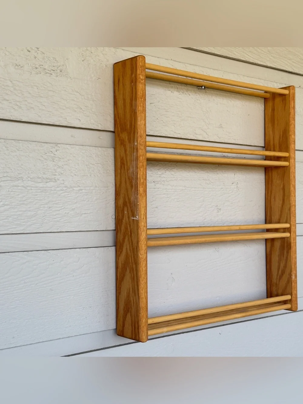 Vintage Danish Style Wall Mounted Wood Spice Rack Hand Crafted Kitchen Organizer
